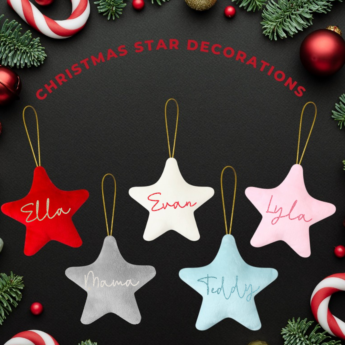 Personalised Hanging Star Decorations - Christmas Tree Decor