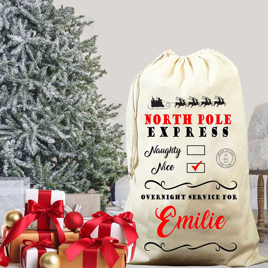 North Pole Express Personalised Cotton Santa Sack