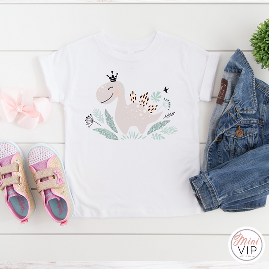 Cute Dinosaur Girly White T-Shirt