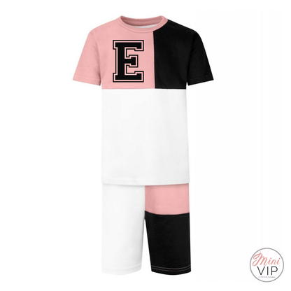 Dusty Pink Panel Varsity Short & T-Shirt Set