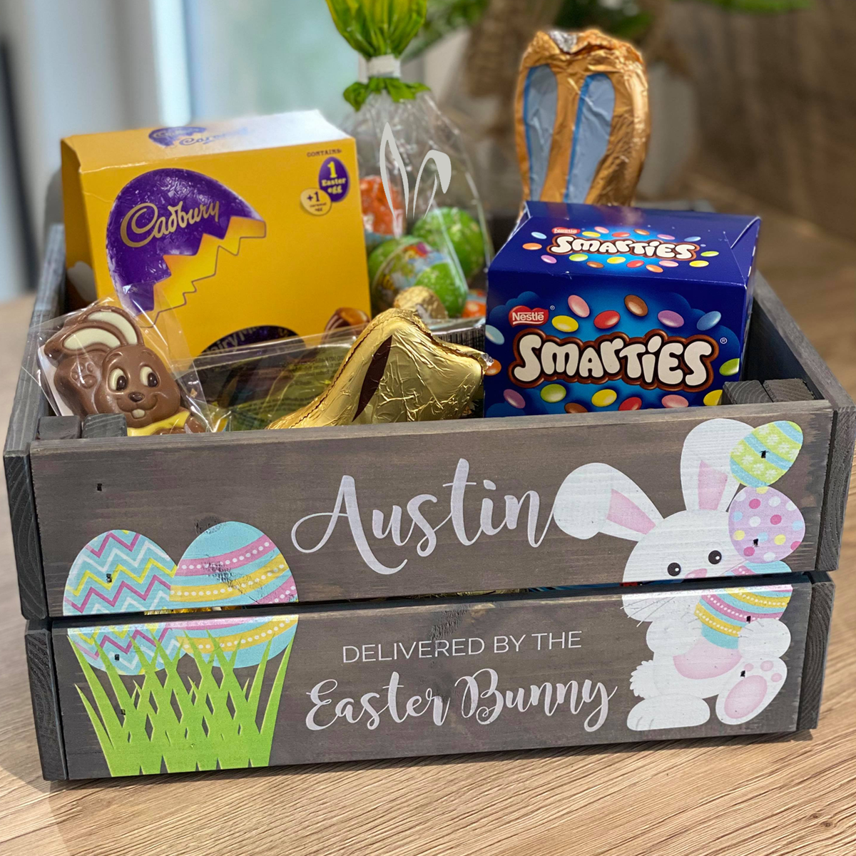 Personalised Easter Bunny Grey Crate