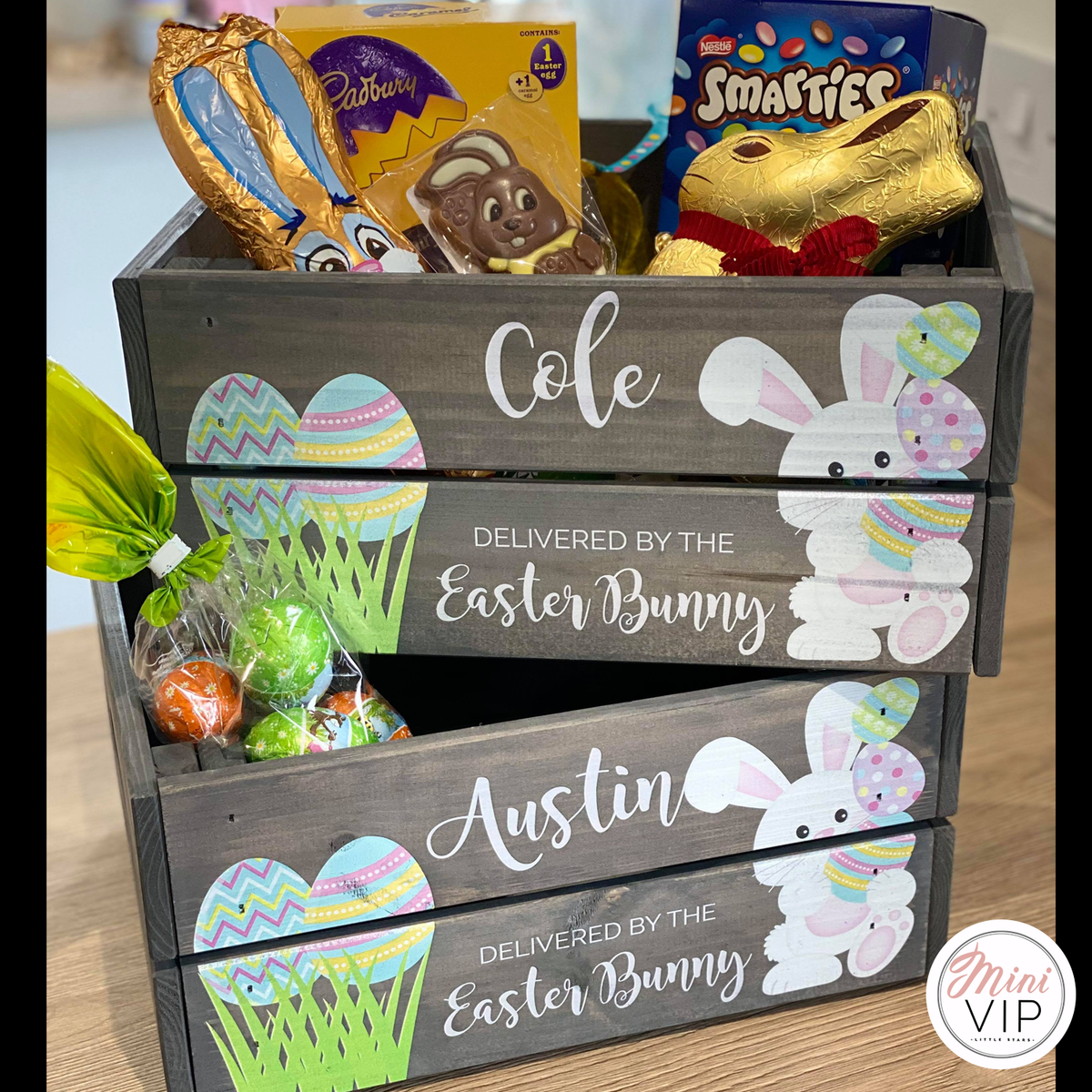 Personalised Easter Bunny Grey Crate