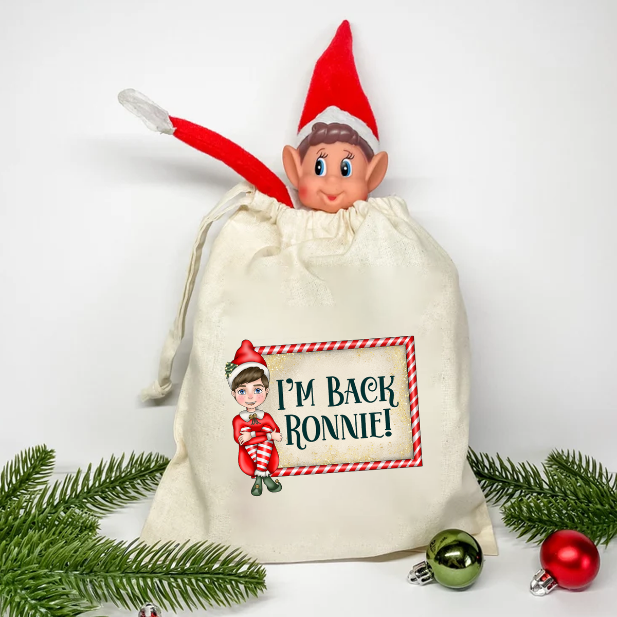 Elf Arrival Personalised Cotton Sack