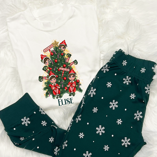 Personalised Cheeky Elf Tree Matching PJs