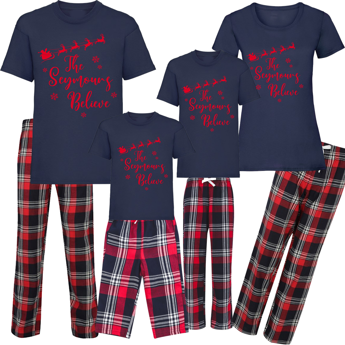 Personalised Family Name Believes - Tartan Family Matching PJs