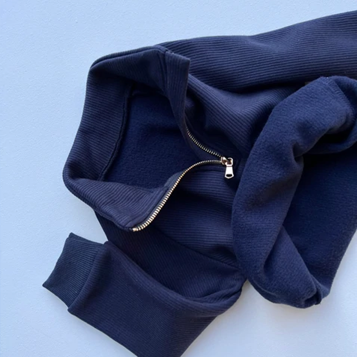 Embroidered Fleece Lined Navy Blue Ribbed Tracksuit