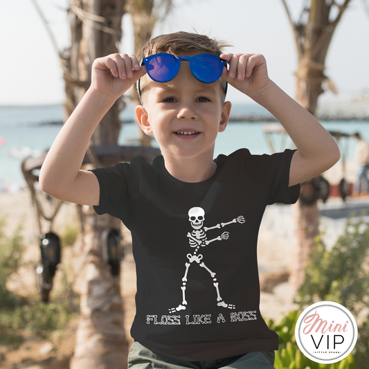 Boys Floss Like A Boss skeleton black t-shirt