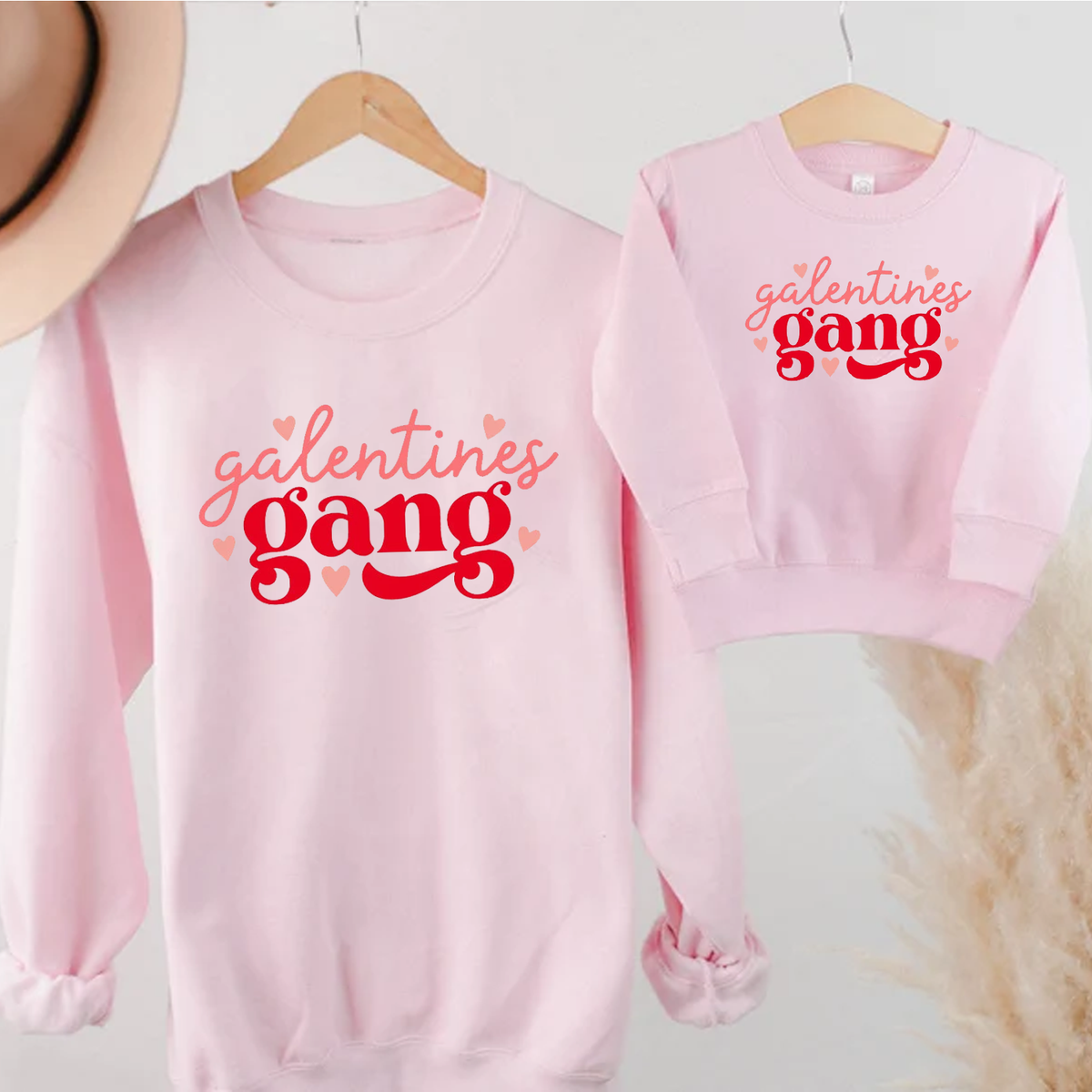 Galentines Gang Cute Pink Sweatshirts - Twinning Valentine
