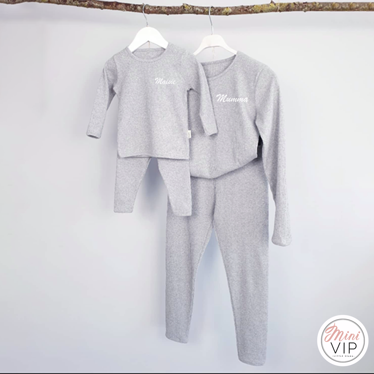 Adult Sizes - Embroidered Grey Ribbed Loungewear
