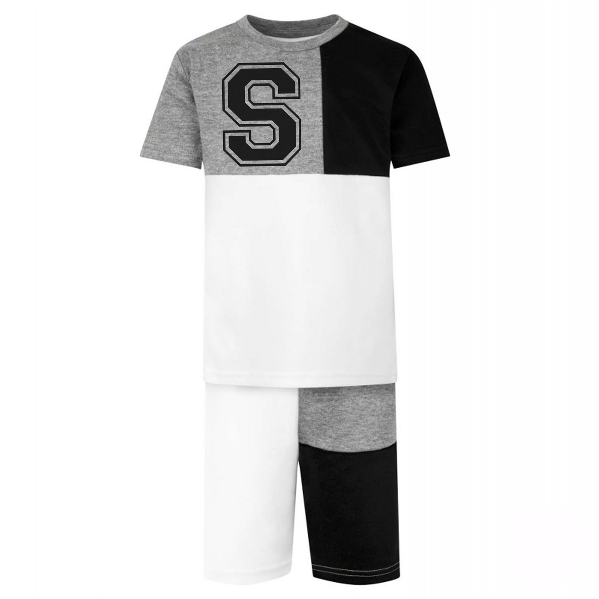 Grey &amp; Black Panel Varsity Short &amp; T-Shirt Set