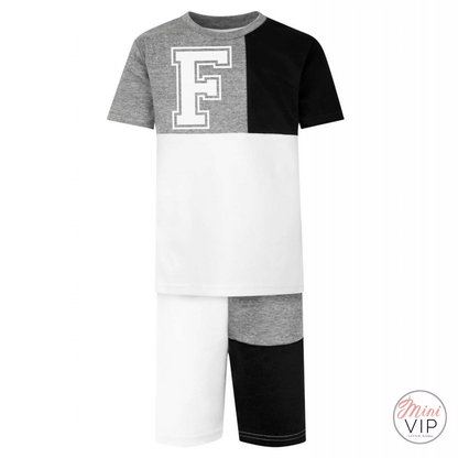 Grey & Black Panel Varsity Short & T-Shirt Set