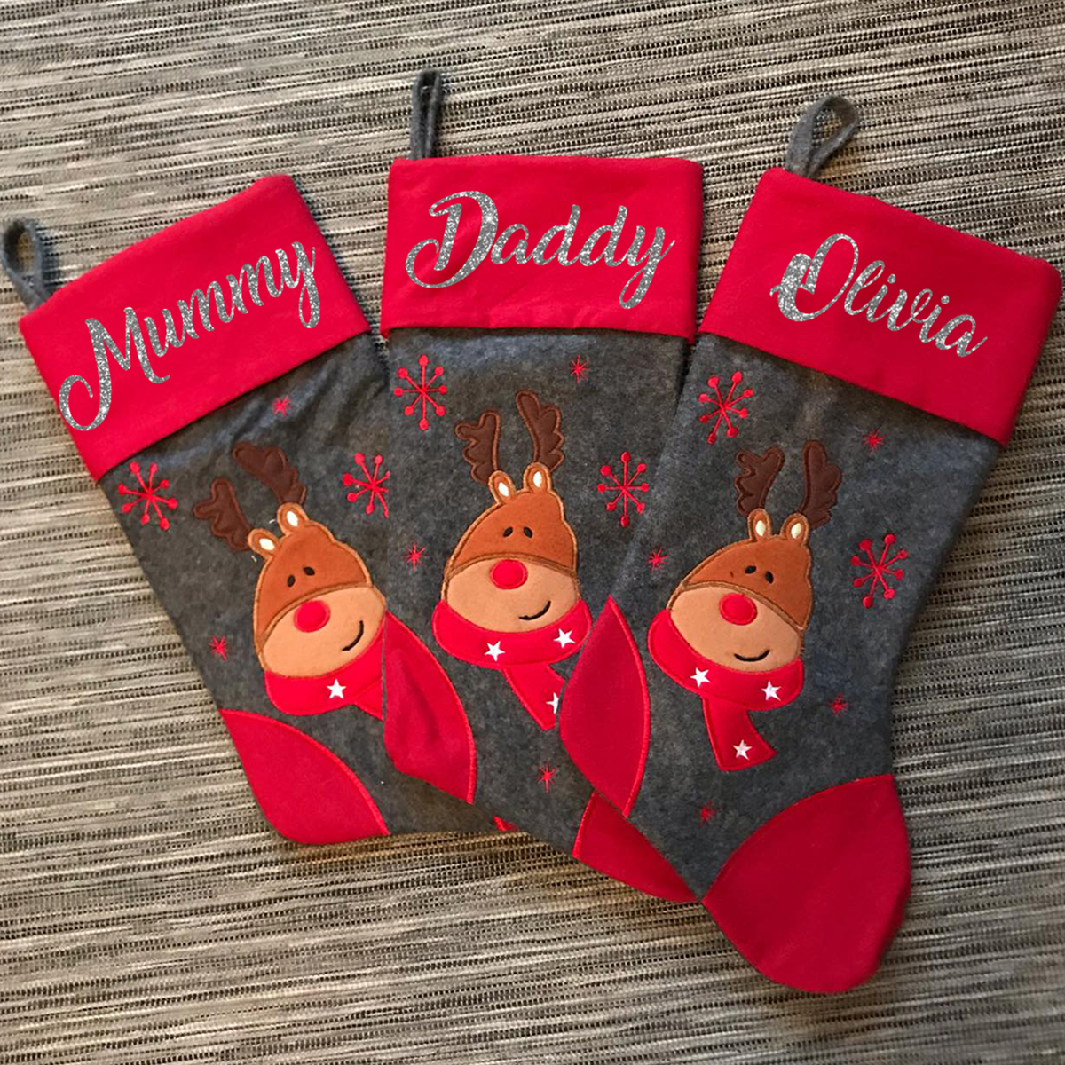 Dark Grey Reindeer Personalised Stocking