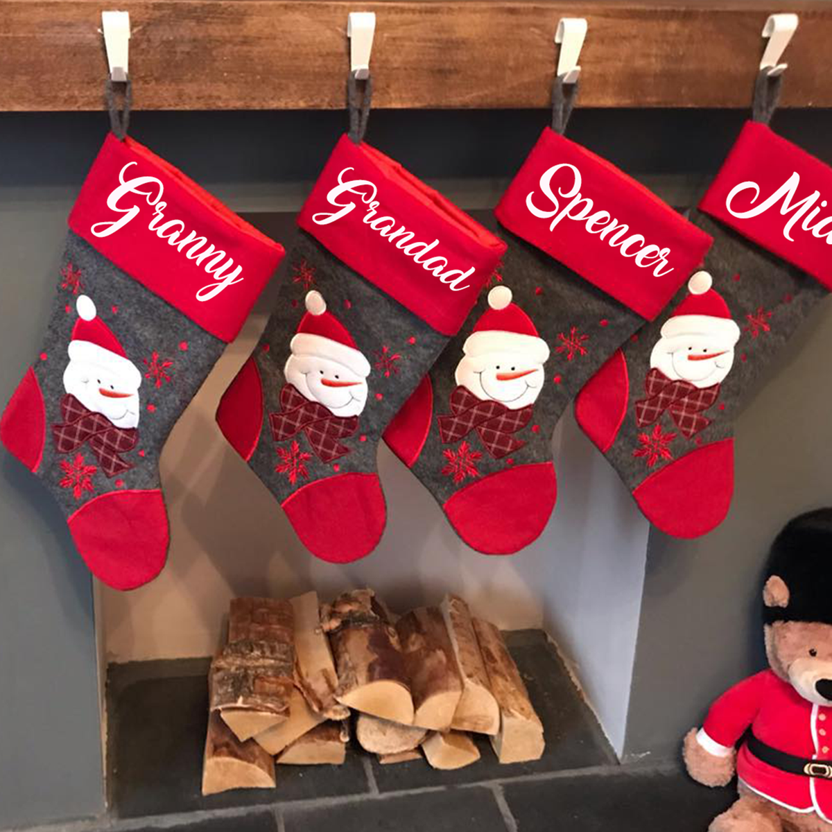 Dark Grey Snowman Personalised Stocking