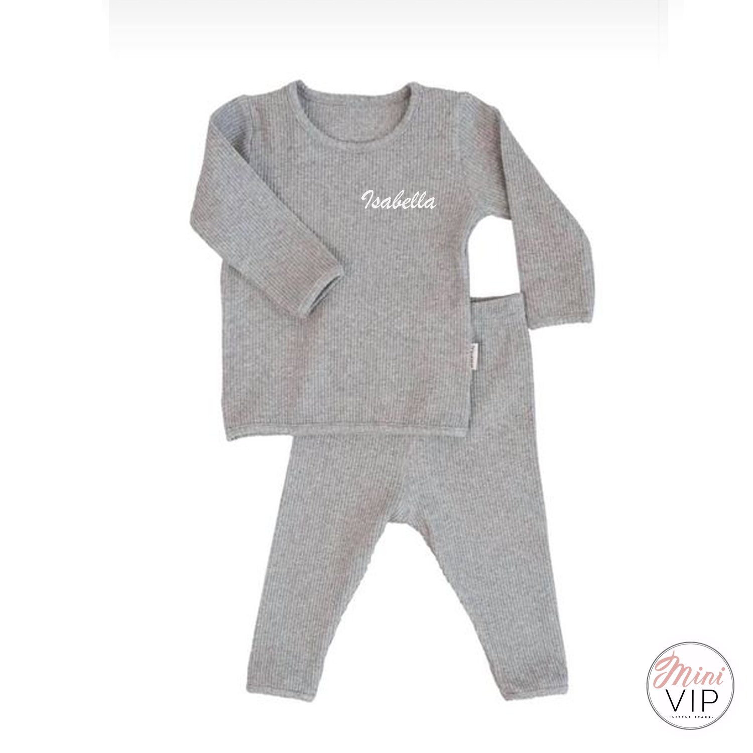 Embroidered Grey Ribbed Loungewear