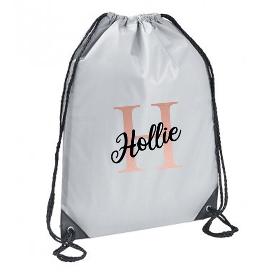 Personalised Initial Letter & Script Name Design Gym Sac Drawstring Bag - other  colour options