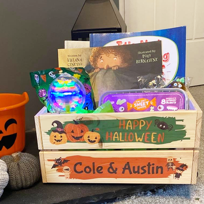 Personalised Halloween Wooden Crate - perfect for Tricks & Treats!