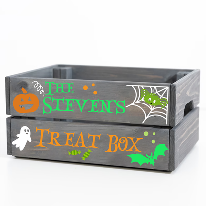 Personalised Halloween Grey Wooden Crate - perfect for Tricks & Treats!