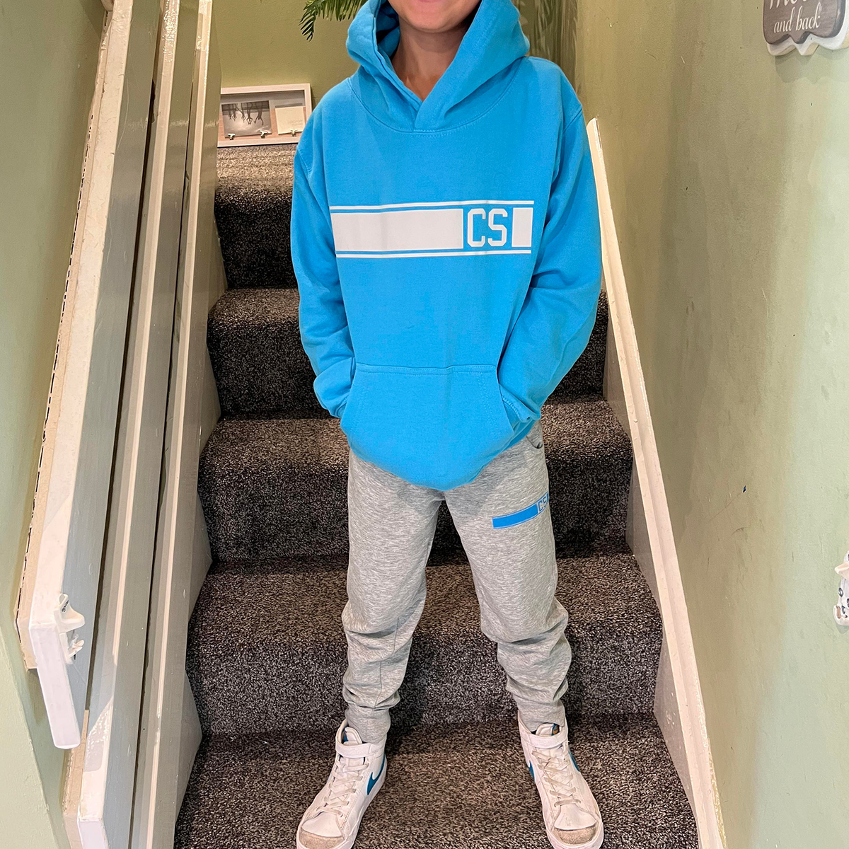 Personalised Grey &amp; Blue MiniVIP© NEW Block Tracksuit Lounge Set