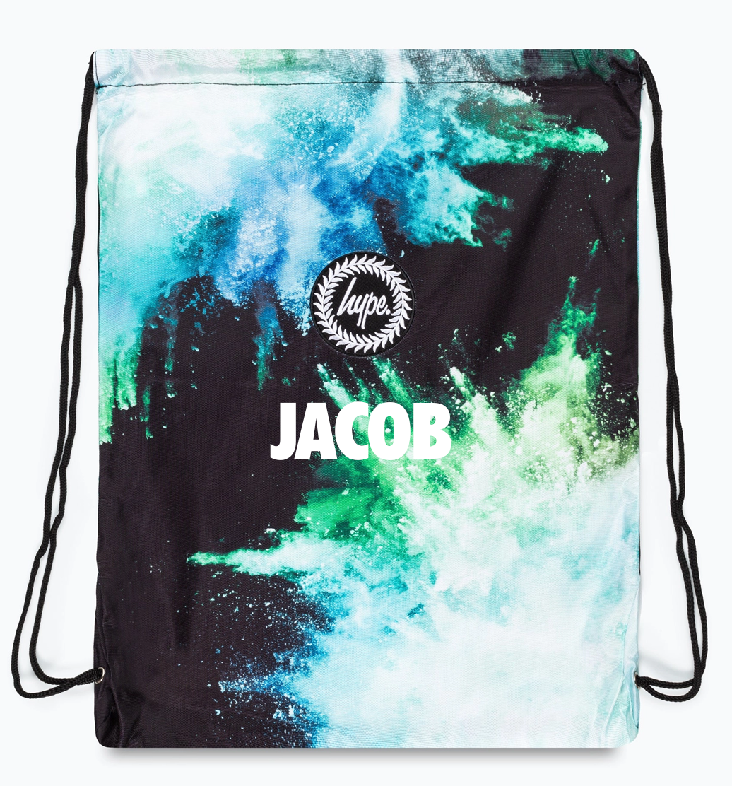Hype Blue &amp; Green Chalk Dust Drawstring Bag - personalisation optional!