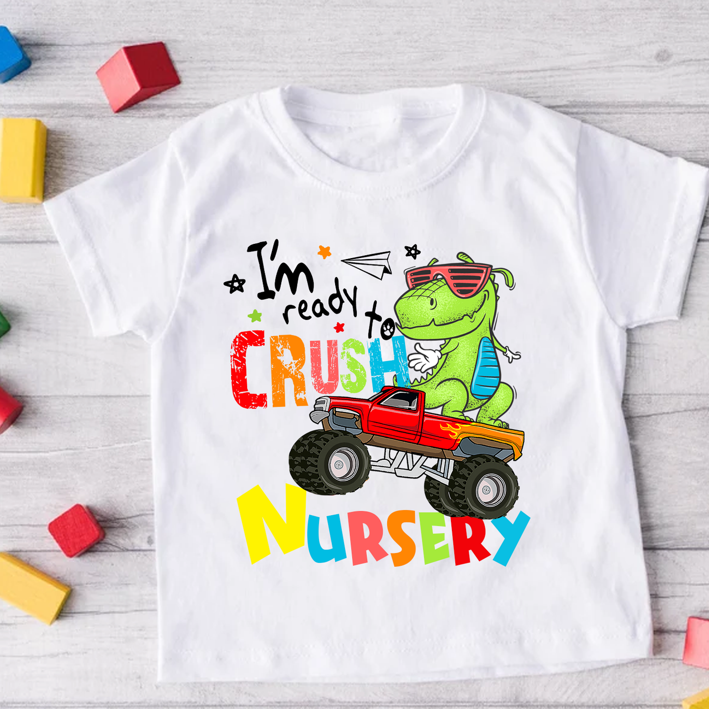 I'm Ready To Crush - Personalised Nursery School Dinosaur White T-Shirt