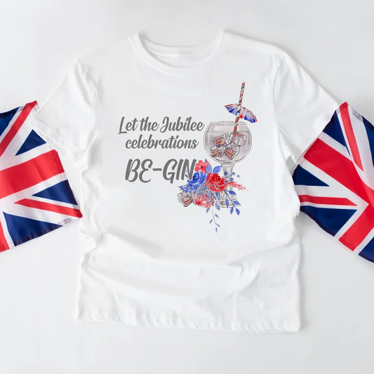 Let the Jubilee Celebrations Be-Gin Adults White T-Shirt - Queen's Jubilee Celebrations