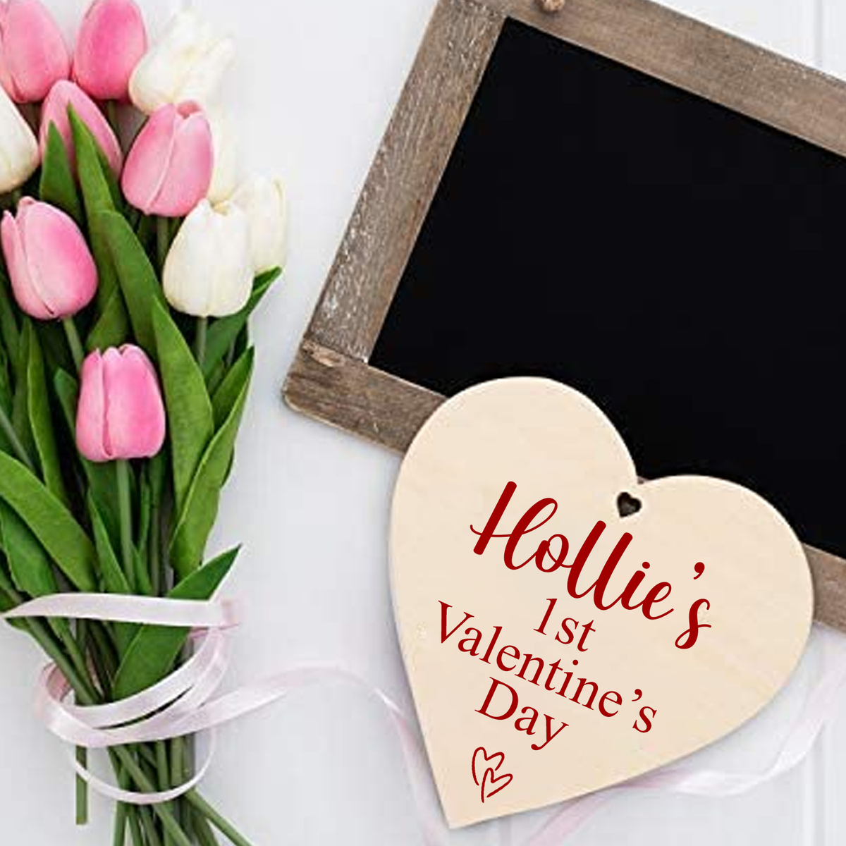 Personalised 1st Valentines Day Wooden Heart - Photo Prop / Decoration