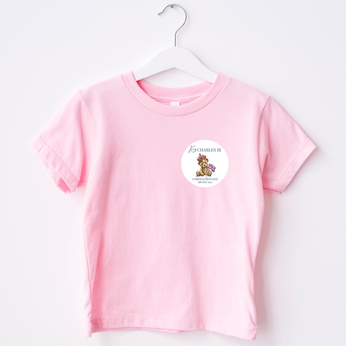 The King&#39;s Coronation Baby Pink T-Shirt - Small Kensington Bear Design Tee