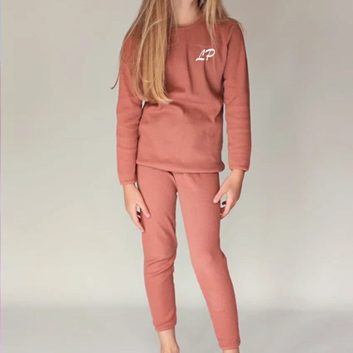 Embroidered Leather Pink Ribbed Loungewear