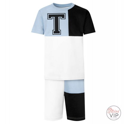 Baby Blue Panel Varsity Short & T-Shirt Set