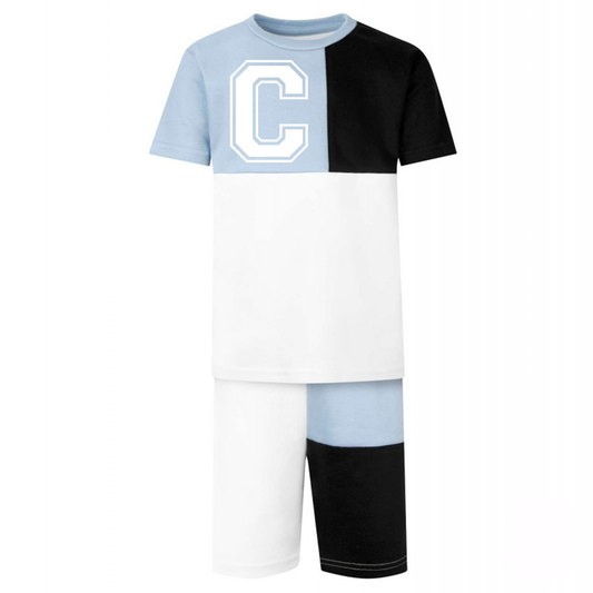 Baby Blue Panel Varsity Short & T-Shirt Set