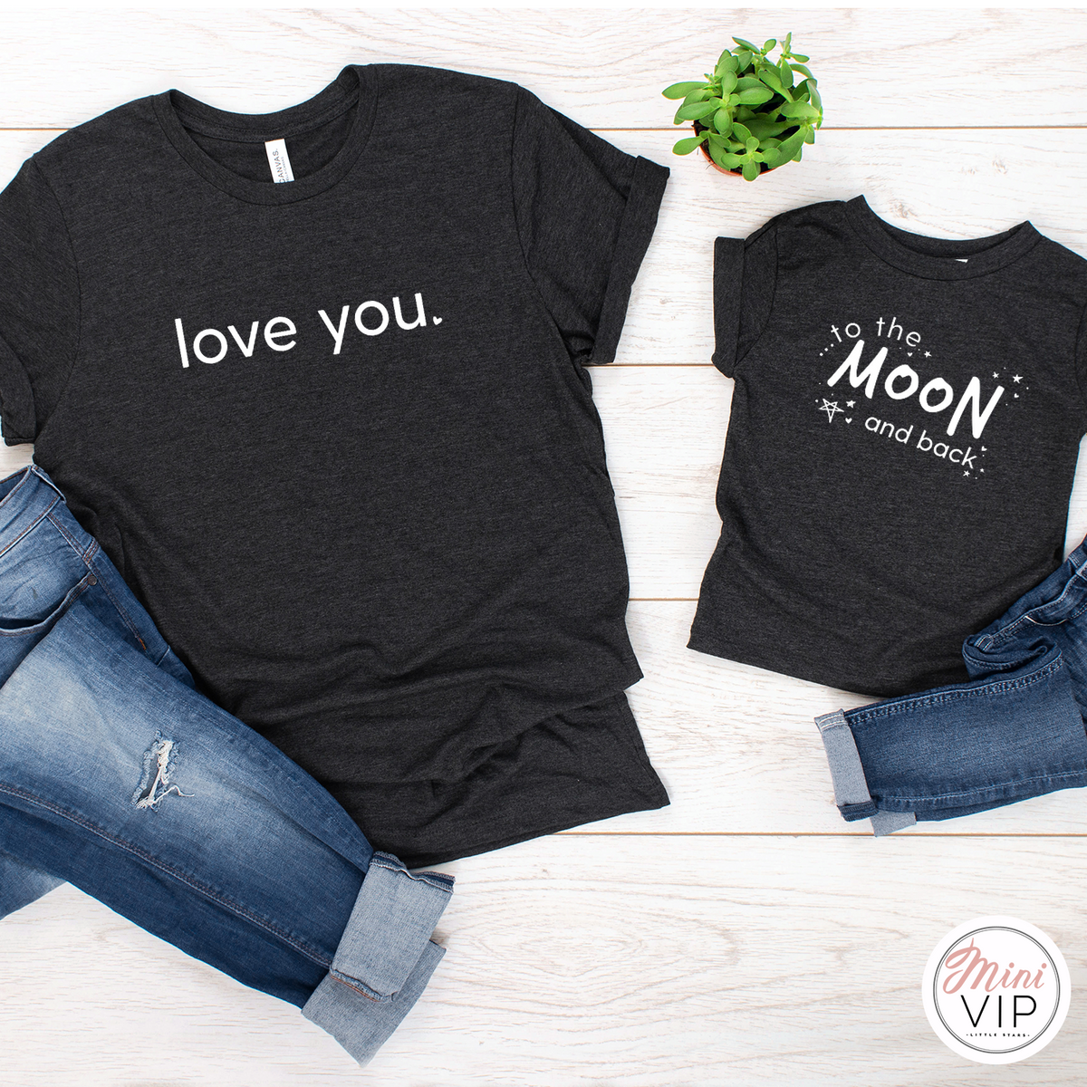 Love You - To the Moon and Back Black Twinning T-Shirts