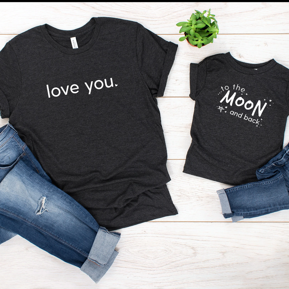 Love You - To the Moon and Back Black Twinning T-Shirts