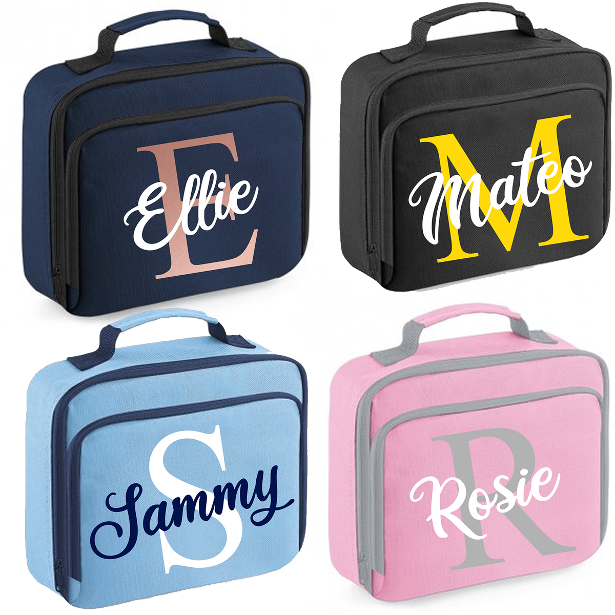 Personalised Initial Letter &amp; Script Name Design Lunch Box Bag - other  colour options