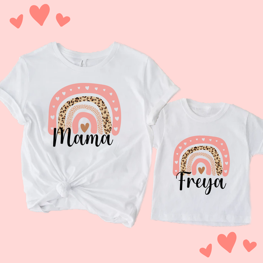Personalised Rainbow Hearts Valentine Edition - White Mama & Me Matching T-Shirts