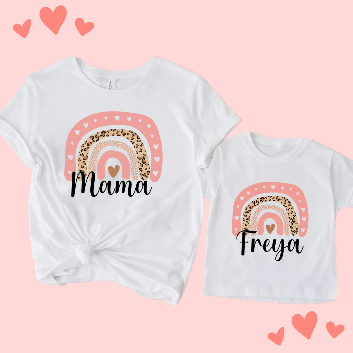 Personalised Rainbow Hearts Valentine Edition - White Mama &amp; Me Matching T-Shirts