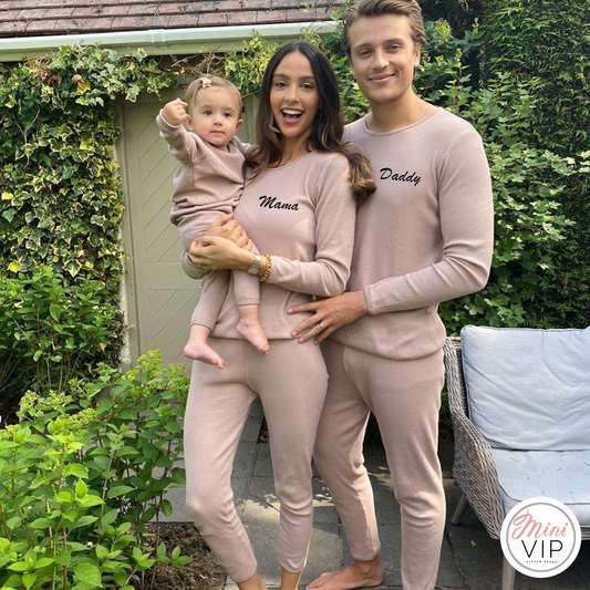 Adult Sizes - Embroidered Mocha Ribbed Loungewear