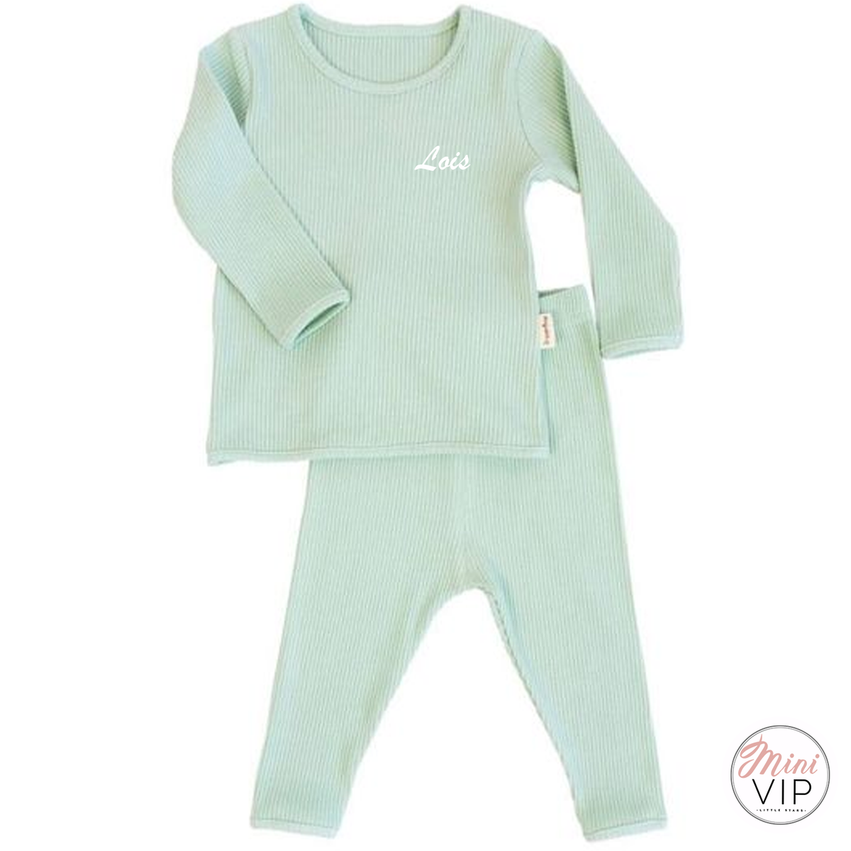 Embroidered Mint Ribbed Loungewear