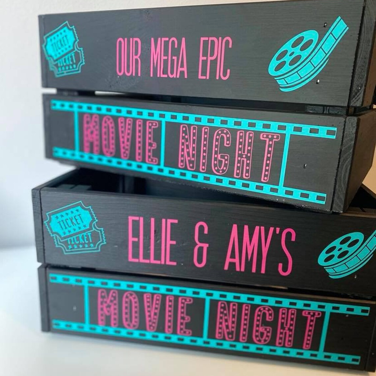 Personalised Family Movie Night Grey Crate