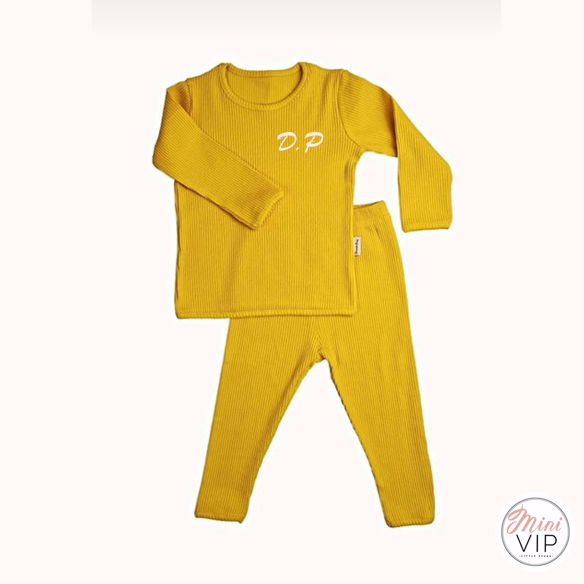 Embroidered Mustard Ribbed Loungewear