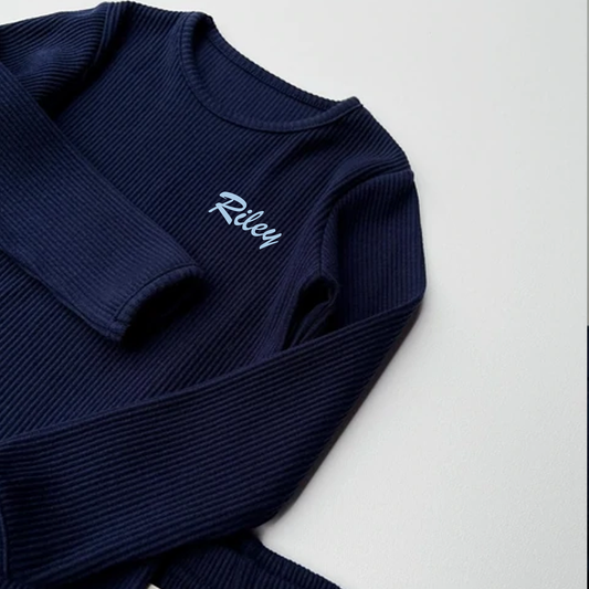 Embroidered Navy Ribbed Loungewear
