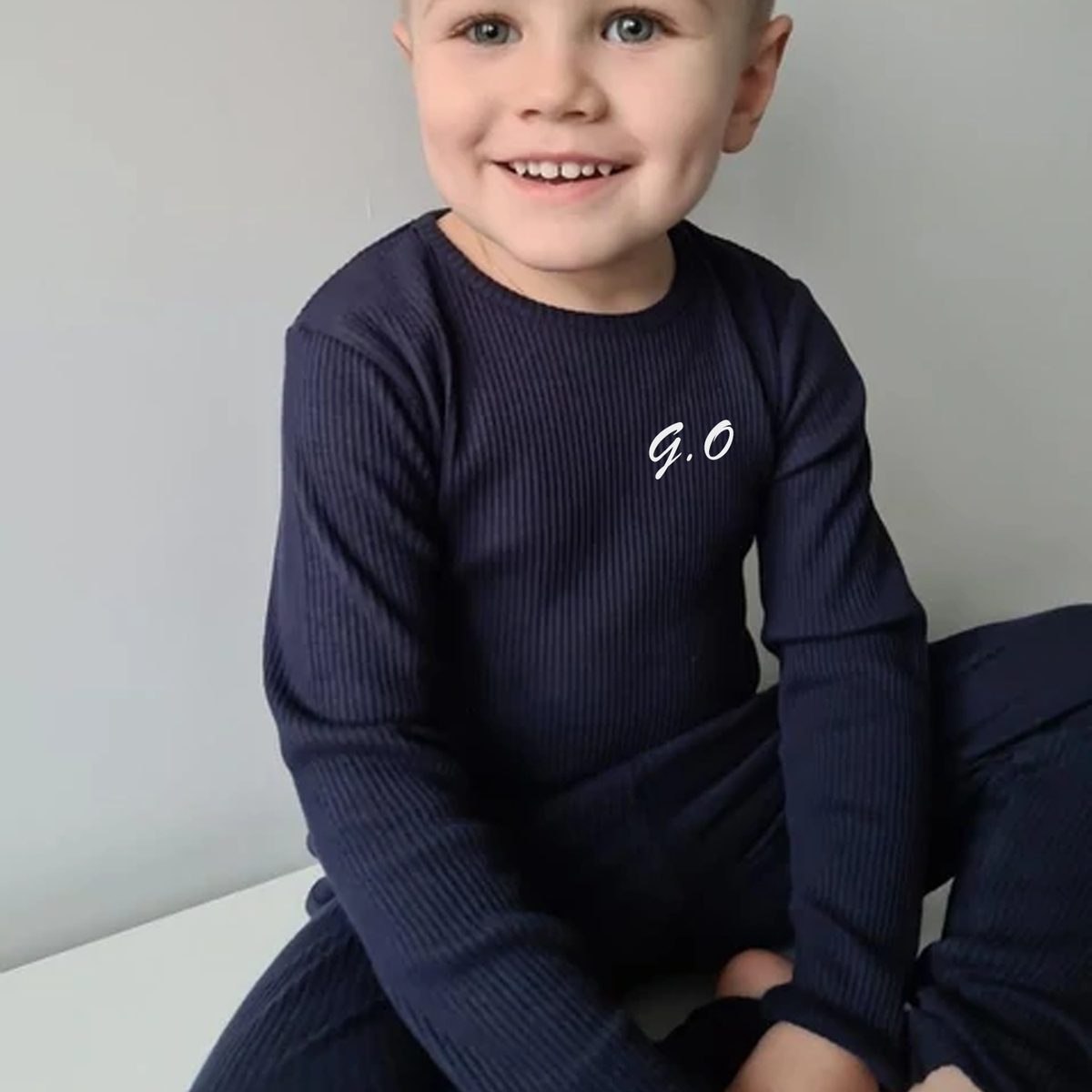 Embroidered Navy Ribbed Loungewear