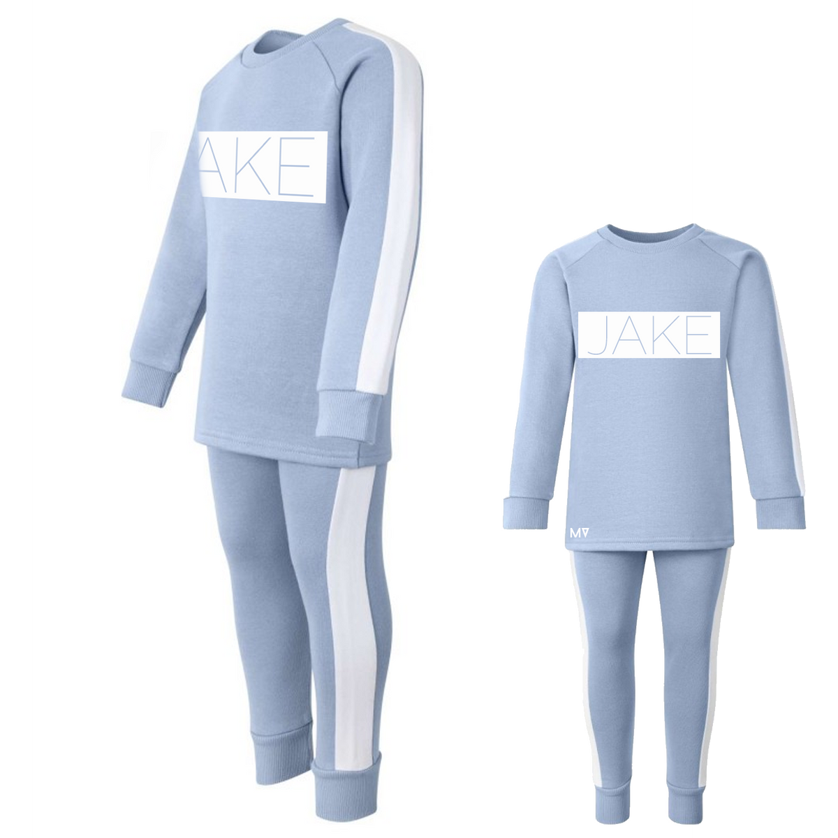 Personalised Dusty Blue Block Striped Tracksuit
