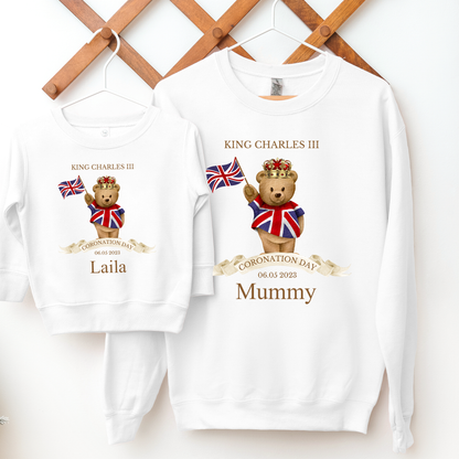 King's Coronation Celebration Bear Design White Sweatshirt