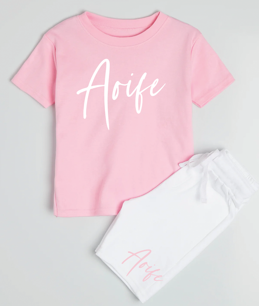 Baby Pink & White Shorts Personalised Summer Set
