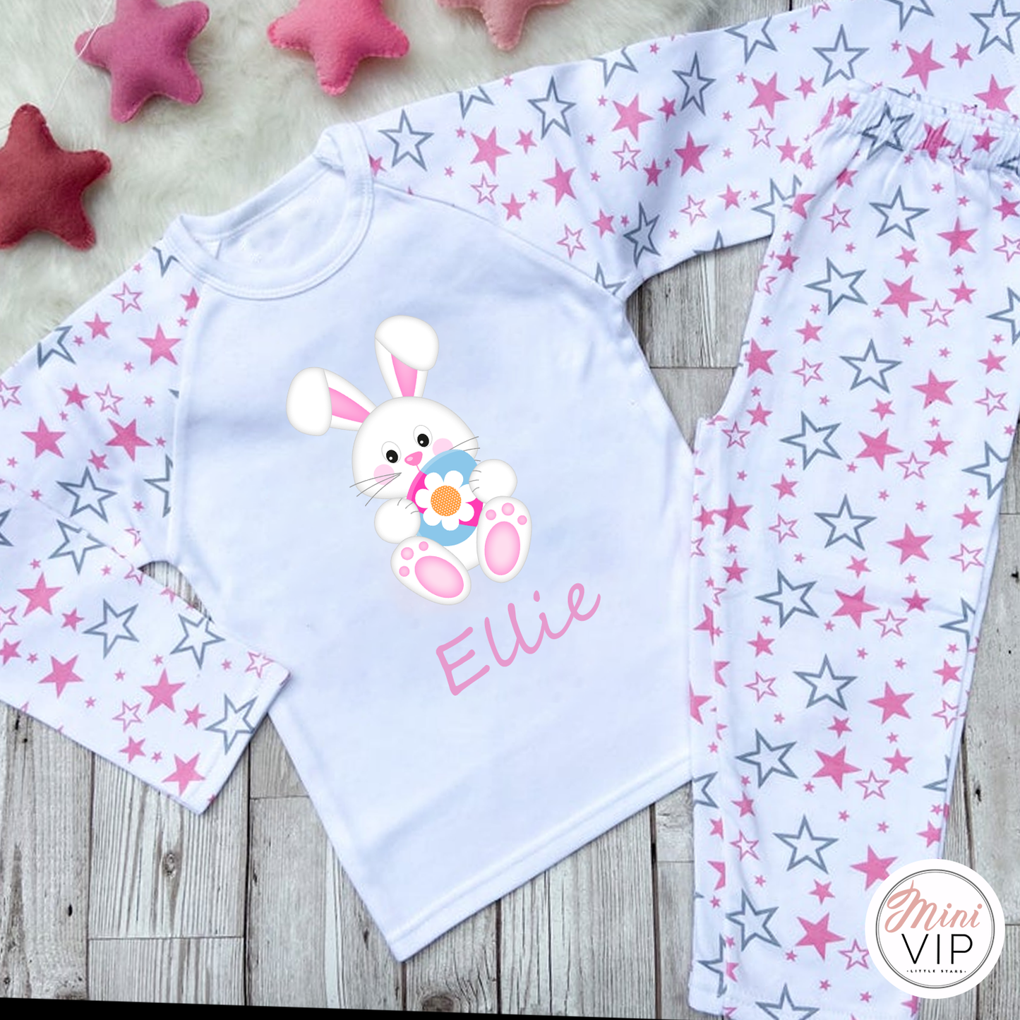 Personalised Pink Easter Bunny Print Pajamas