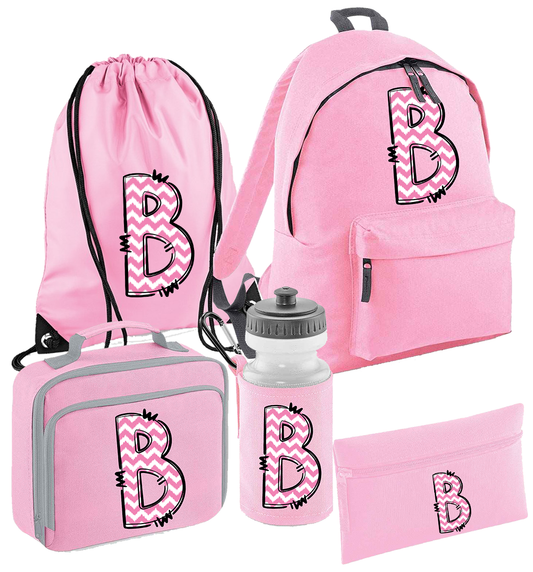 Back to School Pick & White Personalised Initial Set - more options available