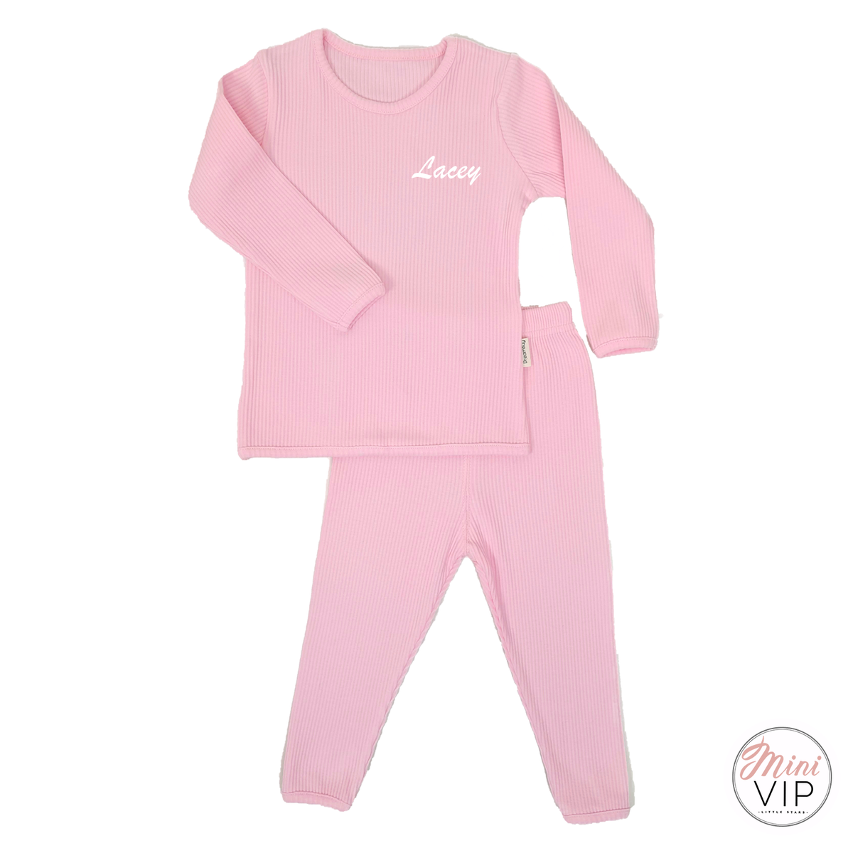 Embroidered Baby Pink Ribbed Loungewear