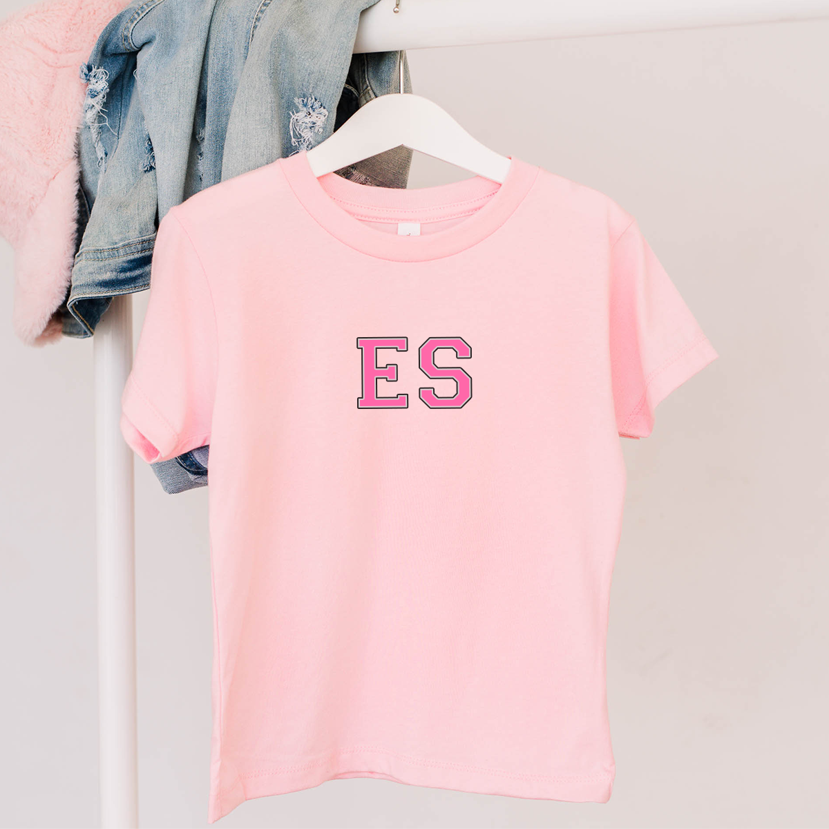 MiniVIP© Personalised Varisty Letters Baby Pink T-Shirt