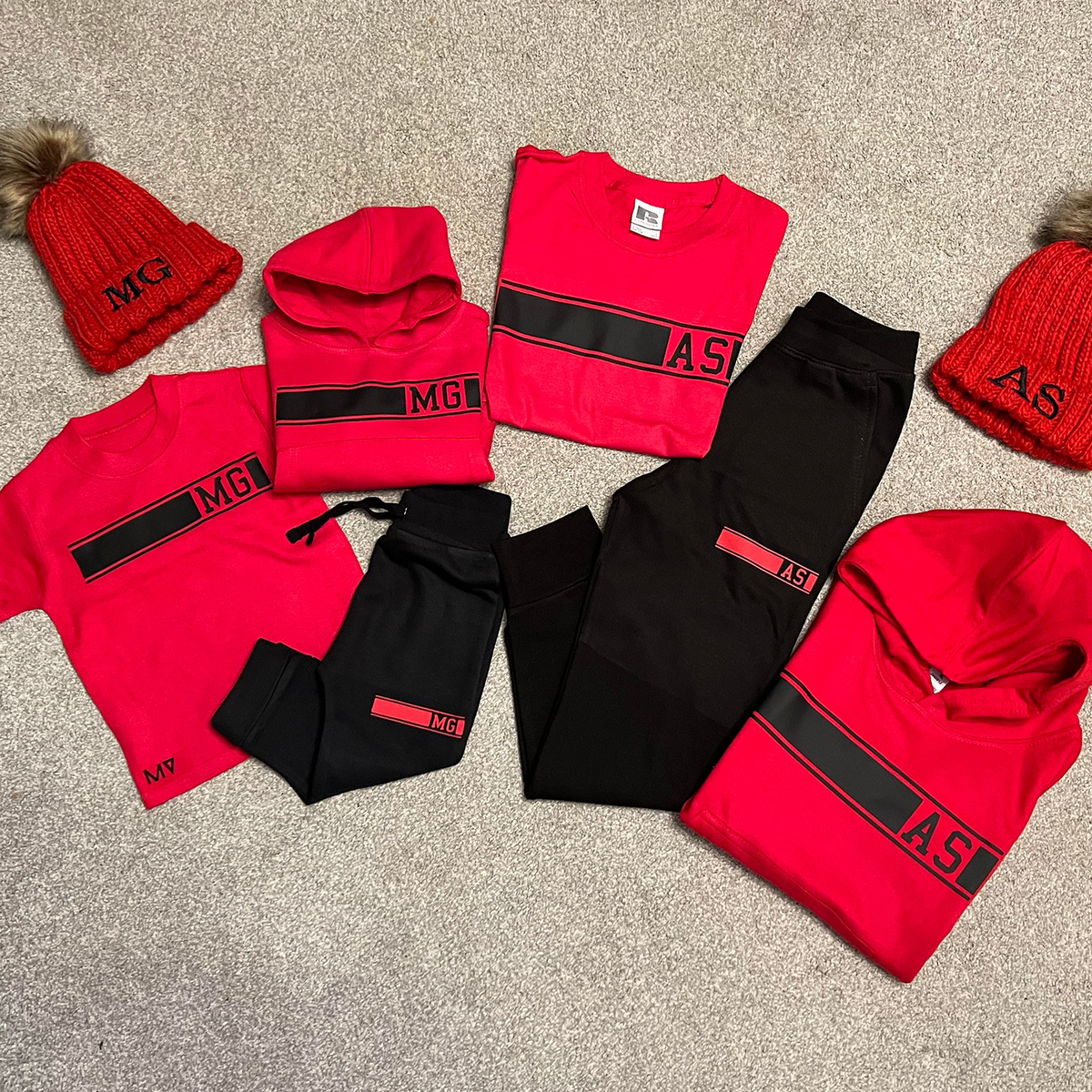 Personalised Red &amp; Black MiniVIP© Block Tracksuit Lounge Set