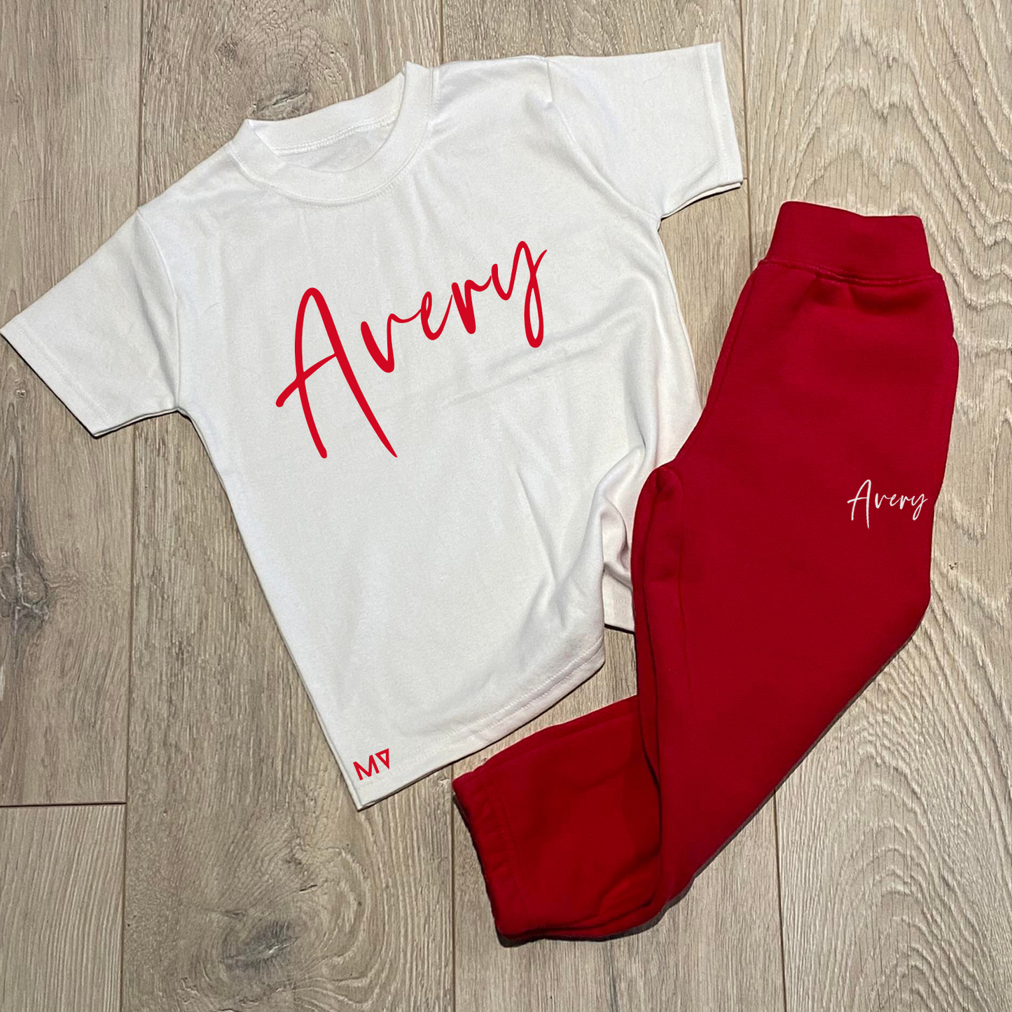 Red & White Script Name - Joggers & T-Shirt Set